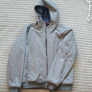 Tommy Hilfiger Gray Varsity Jacket with Hood and Zipper